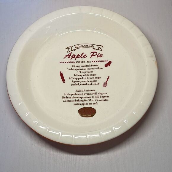 Apple Pie Ceramic Pie Plate Orange White Homemade Apple Pie Directions Inside - Picture 1 of 5